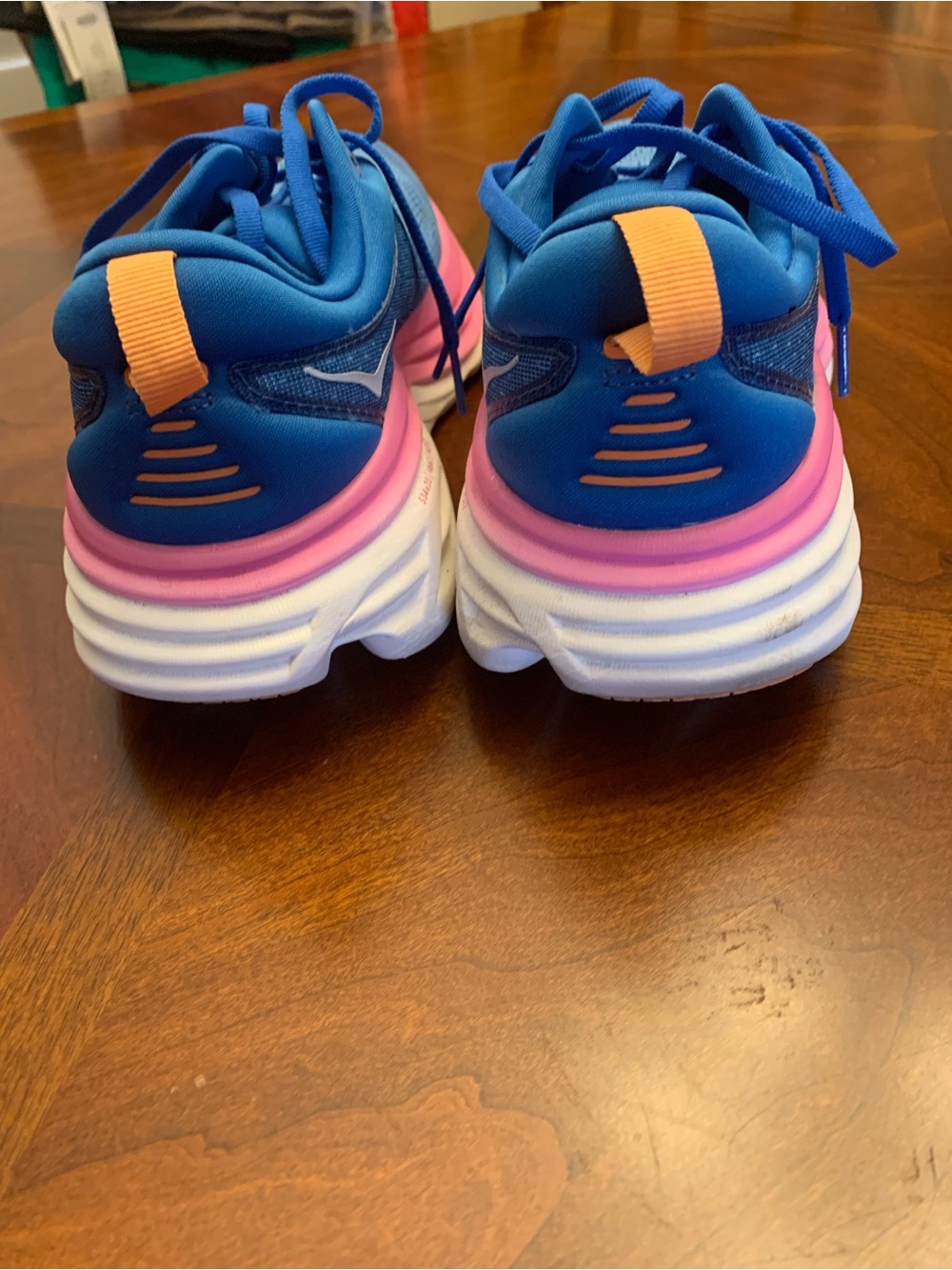 Hoka One One Bondi 8 Blue with Pink Accent Women's Running Shoes. Size 8.5B - Picture 2 of 6